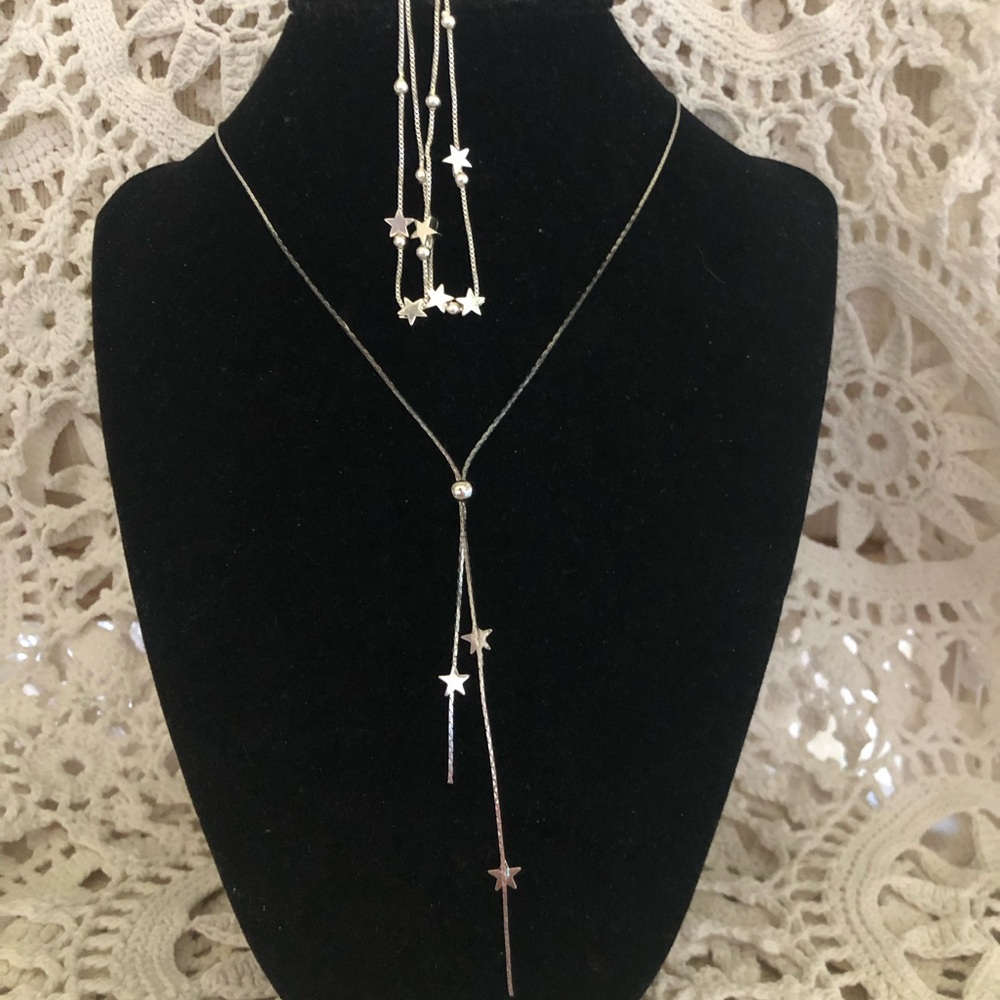 925 Delicate Silver Star Drop Lariat Necklace & Bracelet - 925 Silver